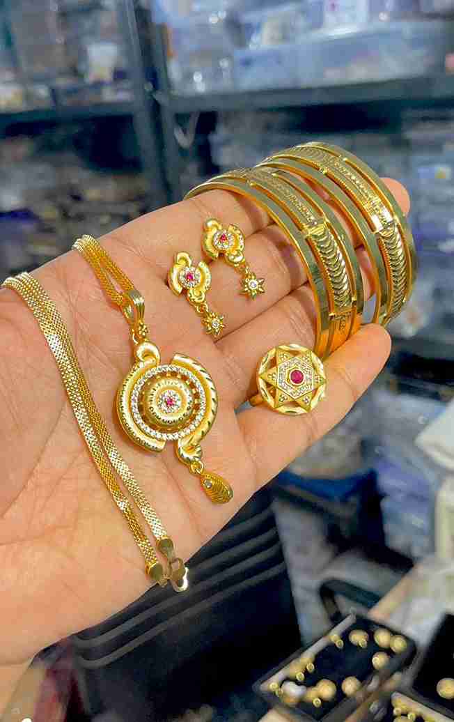 Gold Plated Pendant With Tops Ad Adjustable Ring With Bangle Combo